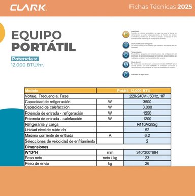 AIRE ACONDICIONADO PORTATIL 12000 BTU CLARK - 7