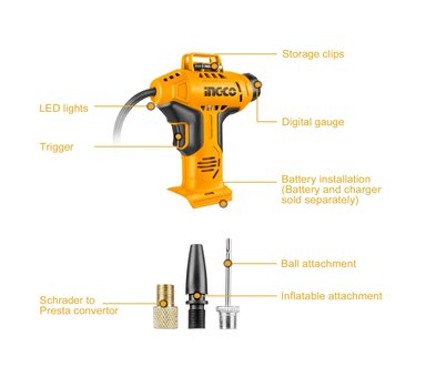 COMPRESOR INFLADOR INGCO INALÁMBRICO 20V 150 PSI CACLI2018 - 3