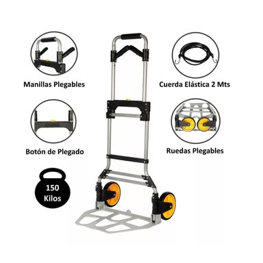 CARRO PLEGABLE SIN MARCA 150 KG 52 X 50 X 115 CM TIPO YEGUA ASA ACERO - 3