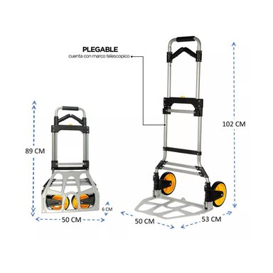 CARRO PLEGABLE SIN MARCA 150 KG 52 X 50 X 115 CM TIPO YEGUA ASA ACERO - 8