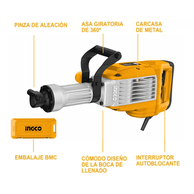 MARTILLO DEMOLEDOR INDUSTRIAL INGCO 1700W SDS HEX 50 JOULES - 5