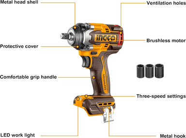 LLAVE PISTOLA IMPACTO INGCO BL 1/2 20V 500NM CIWLI20501 S/BA - 4