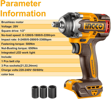 LLAVE PISTOLA IMPACTO INGCO BL 1/2 20V 500NM CIWLI20501 S/BA - 5