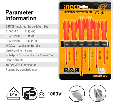 SET DESTORNILLADORES ELECTRICOS AISLADO 6PCS INGCO HKISD0608 - 8