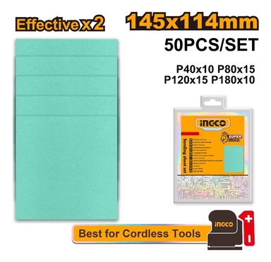 SET 50 LIJAS P40 80 120 180 MULTIMATERIAL 145X114 MM INGCO - 1