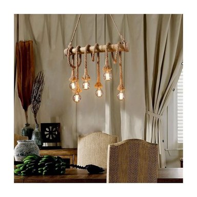 LAMPARA COLGANTE DE TECHO SOGA BAMBU 6 AMPOLLETAS VINTAGE - 2