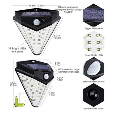 FOCO SOLAR LAMPARA LED SENSOR DE MOVIMIENTO DE PARED T-1622 - 4