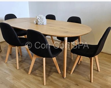 COMEDOR MESA EXPANDIBLE 100 - 180CM + 6 SILLAS CAPITONNE LINO NEGRO - 1