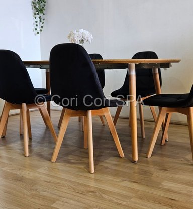 COMEDOR MESA EXPANDIBLE 100 - 180CM + 6 SILLAS CAPITONNE LINO NEGRO - 2
