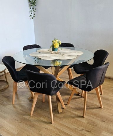 COMEDOR WARWICK 120CM + 6 SILLAS MARIPOSA LINO NEGRO - 1