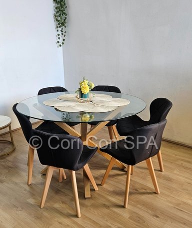 COMEDOR WARWICK 120CM + 6 SILLAS MARIPOSA LINO NEGRO - 2