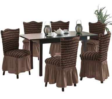 FUNDA PACK 6 SILLA TURCAS DISEÑO LINEAL L9 CAFÉ - 1