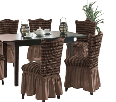 FUNDA PACK 6 SILLA TURCAS DISEÑO LINEAL L9 CAFÉ - 2
