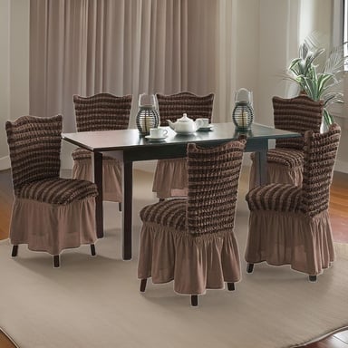 FUNDA PACK 6 SILLA TURCAS DISEÑO LINEAL L9 CAFÉ - 3