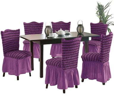 FUNDA PACK 6 SILLA TURCAS DISEÑO LINEAL L10 MORADO - 1