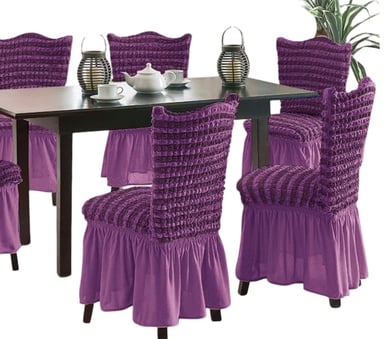 FUNDA PACK 6 SILLA TURCAS DISEÑO LINEAL L10 MORADO - 2