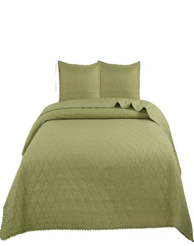 CUBRECAMA VERDE QUILT 2 PLAZAS CON POMPONES C2 - 1