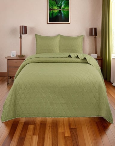 CUBRECAMA VERDE QUILT 2 PLAZAS CON POMPONES C2 - 3