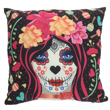 COJÍN SUEÑO BLANCO MAS FUNDA DECORATIVA CATRINA FLORIDA 45 X 45 CM NEGRO - 1