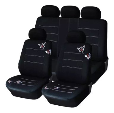 FUNDA CUBRE ASIENTO AUTO PARA MUJER 9PIEZA NEGRO MARIPOSAS - 1
