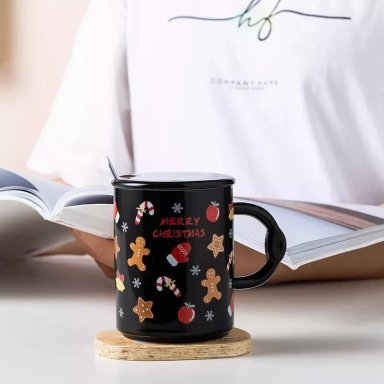 TAZA DE NAVIDAD CON TAPA Y CUCHARA MUG NAVIDEÑO DECORACIÓN - 2