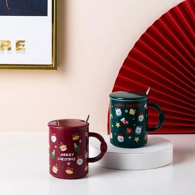 TAZA DE NAVIDAD CON TAPA Y CUCHARA MUG NAVIDEÑO DECORACIÓN - 3