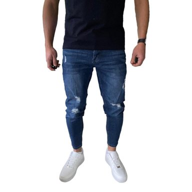 JEANS TOBILLERO ALGODÓN ULTRA SLIM HOMBRE MOSAICO AZUL OSCURO DESTROYED SÚPER SLIM FIT - 1