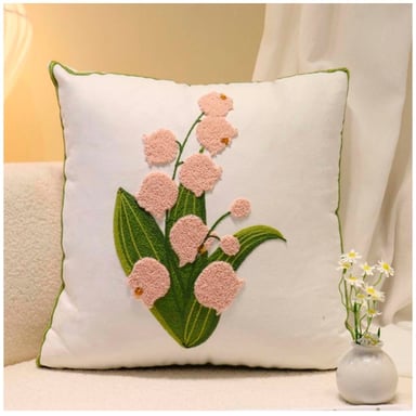 FUNDA COJÍN BORDADO FLORAL MOD14 BLANCO - 1