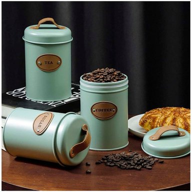 SET DE 3 RECIPIENTES DE COCINA VINTAGE MULTIFUNCIÓN PARA CAFÉ TÉ Y AZÚCAR VERDE - 2