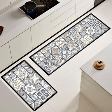 SET DE 02 ALFOMBRA DE COCINA IMPERMEABLE DE CUERO NAPPA MD04 - 1