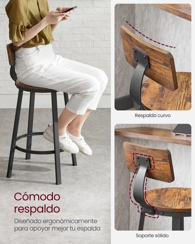 SET TABURETES SILLAS DE BAR CON RESPALDO H625 - 4
