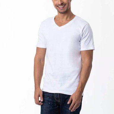 CAMISETA COTTON RIB MANGA CORTA CUELLO EN V - 3