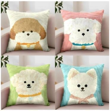 FUNDA PARA COJIN ESTAMPADO PERRO 45 X 45 CM. 100% POLIÉSTER MODELO ROSA BICHÓN FRISÉ - 2