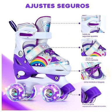 PATINES 4 RUEDAS AJUSTABLE ARCOIRIS PARA NIÑAS MORADO - 4