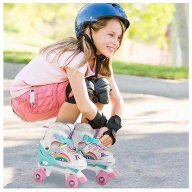 PATINES 4 RUEDAS LED AJUSTABLE NIÑAS ARCOIRIS TURQUESA - 2