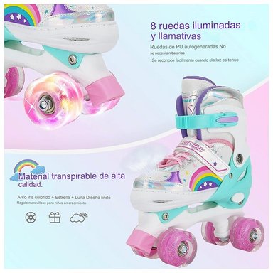 PATINES 4 RUEDAS LED AJUSTABLE NIÑAS ARCOIRIS TURQUESA - 5