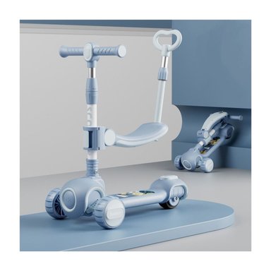 SCOOTER 3 EN 1, CON ASIENTO Y MANUBRIO, RUEDA LUCES Y SONIDO AZUL - 3