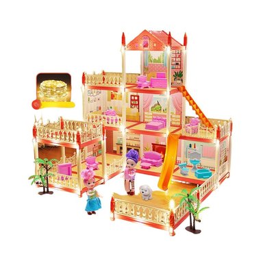 CASA DE MUÑECAS 3 NIVELES CON LUCES DECORATIVAS Y ACCESORIOS - 1