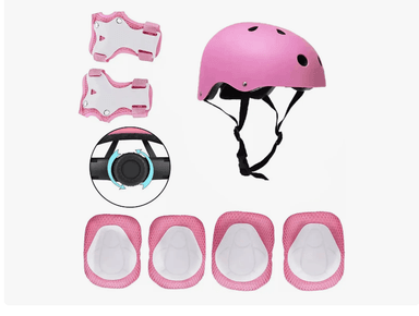 SET DE PROTECCIONES + CASCO NIÑOS TALLA M ROSADO - 1