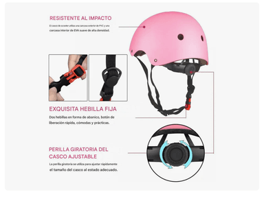 SET DE PROTECCIONES + CASCO NIÑOS TALLA M ROSADO - 3