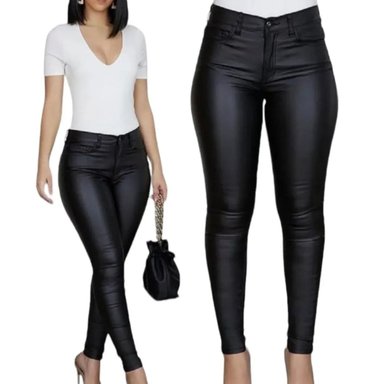 JEANS MUJER BUCANERAS NEGRO ECO CUERO CALCE PERFECTO TIRO ALTO ELASTICADOS BOTÓN CIERRE TALLA GRANDE - 3