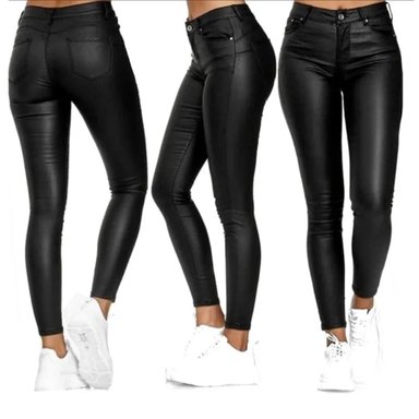 JEANS MUJER BUCANERAS NEGRO ECO CUERO CALCE PERFECTO TIRO ALTO ELASTICADOS BOTÓN CIERRE TALLA GRANDE - 4
