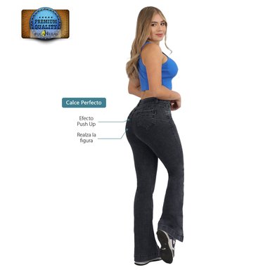JEANS FLARE PUSH UP ACAMPANADO LEVANTA COLA CORTE COLOMBIANO ESCULTOR GRIS - 4