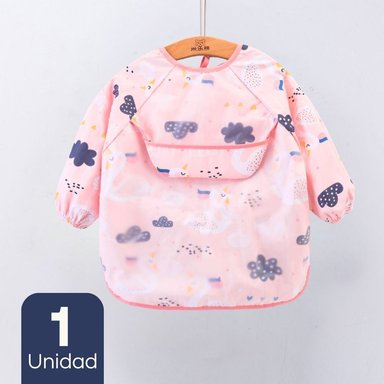 BABERO DELANTAL IMPERMEABLE PREMIUM CON MANGAS LARGA TALLA 2 A 3 AÑOS PARA BEBE Y NIÑA - 1