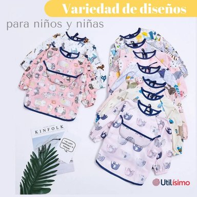 BABERO DELANTAL IMPERMEABLE PREMIUM CON MANGAS LARGA TALLA 2 A 3 AÑOS PARA BEBE Y NIÑA - 3