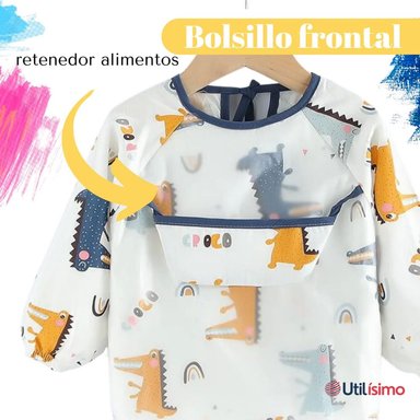 BABERO DELANTAL IMPERMEABLE PREMIUM CON MANGAS LARGA TALLA 2 A 3 AÑOS PARA BEBE Y NIÑA - 8
