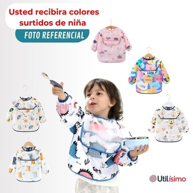 PACK 3 BABERO DELANTAL IMPERMEABLE PREMIUM CON MANGAS LARGA TALLA 1 A 2 AÑOS PARA BEBE Y NIÑA - 5
