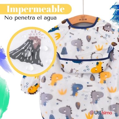 PACK 3 BABERO DELANTAL IMPERMEABLE PREMIUM CON MANGAS LARGA TALLA 1 A 2 AÑOS PARA BEBE Y NIÑA - 7