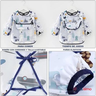PACK 3 BABERO DELANTAL IMPERMEABLE PREMIUM CON MANGAS LARGA TALLA 6 A 12 MESES PARA BEBE Y NIÑO - 3