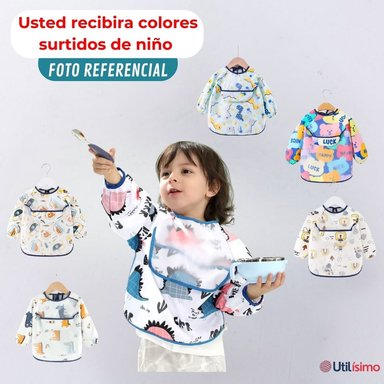 PACK 3 BABERO DELANTAL IMPERMEABLE PREMIUM CON MANGAS LARGA TALLA 6 A 12 MESES PARA BEBE Y NIÑO - 5